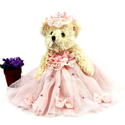 Key Chain - 12 PCS- Wedding Dress Teddy Bear - Pink - KC-Z20107PK